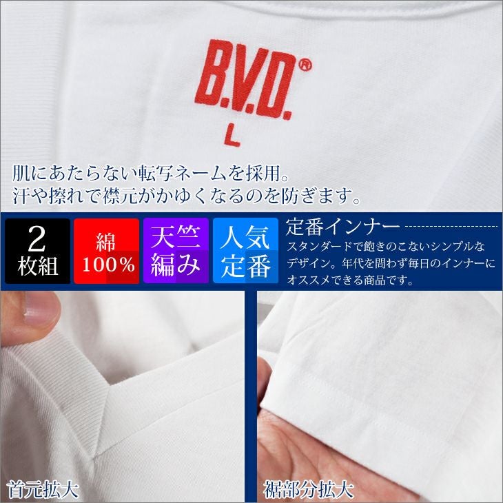 2枚組 BVD NEW STANDARD Vネック半袖Tシャツ M/L/LL EY714-2P