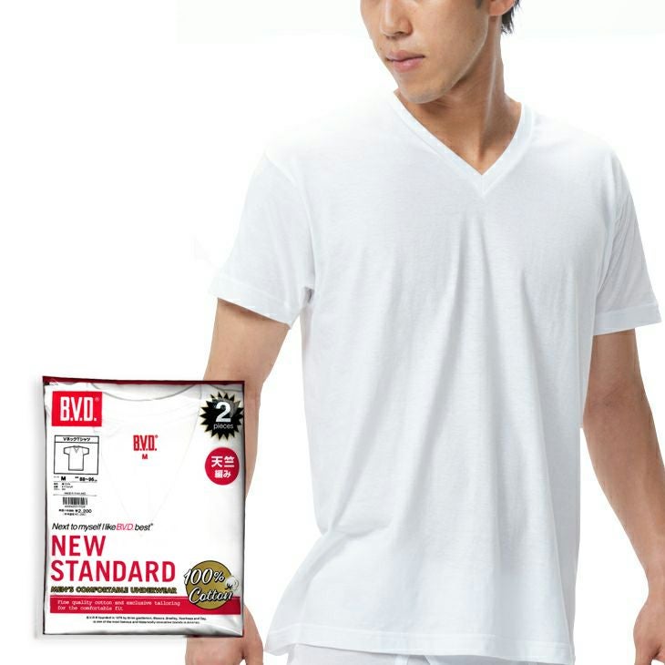 2枚組 BVD NEW STANDARD Vネック半袖Tシャツ M/L/LL EY714-2P