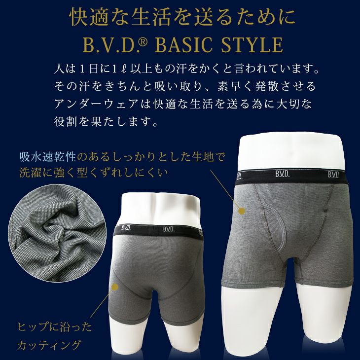 BVD BASIC STYLE 吸水速乾 ボクサーパンツ 2枚組 M/L/LL NB202-2P