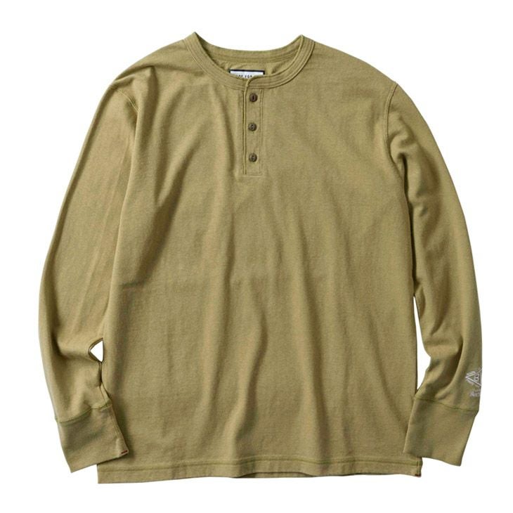 日本製】ヘビーウエイト 綿100％ ヘンリーネックロングスリーブTシャツ