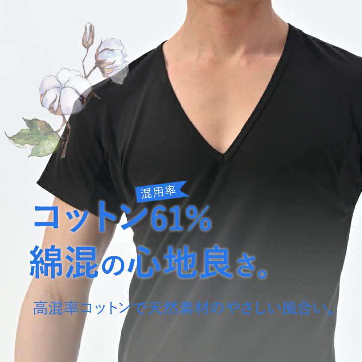 BVD クールエディット ワキ汗対策 22cmVネック2分袖Tシャツ M/L/LL