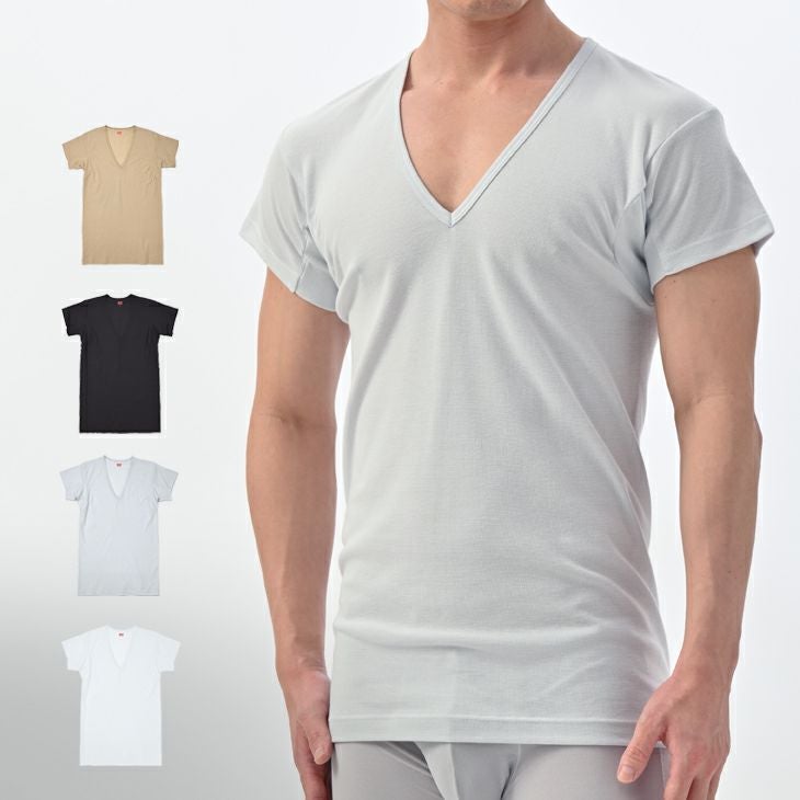 BVD クールエディット ワキ汗対策 22cmVネック2分袖Tシャツ M/L/LL
