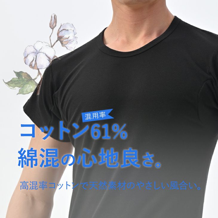 BVD クールエディット ワキ汗対策 クルーネック2分袖Tシャツ M/L/LL