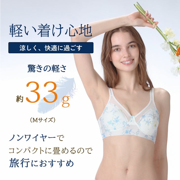 BVD 涼ブラ 花柄 プリント ハーフトップ ブラ 軽い ムレにくい(M/L/LL