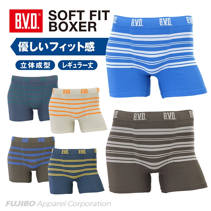 BVD ボクサーパンツ 立体成型 ソフトフィット ボーダー 前とじ (M/L BVD ボクサーパンツ 立体成型 ソフトフィット ボーダー 前とじ (M/L