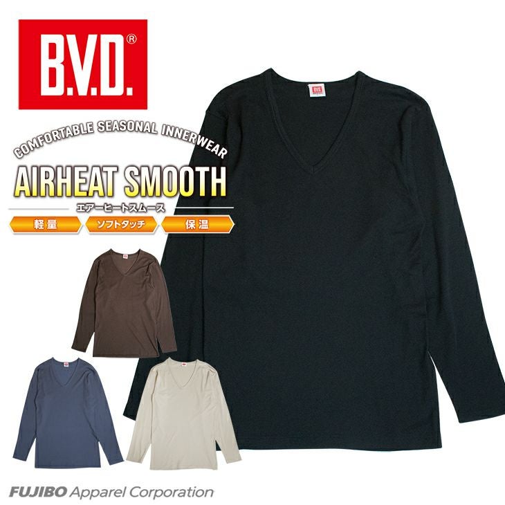 BVD AIRHEAT SMOOTH V首長袖Tシャツ エアヒートスムース 軽量 保温（M 