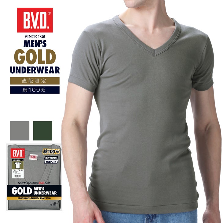 B.V.D.GOLD 限定COLOR 丸首半袖Tシャツ TOUGH NECK 綿100％ （M/L/LL
