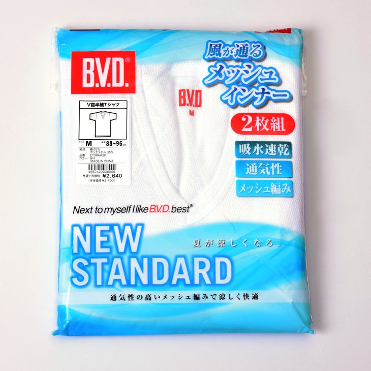 2枚組 BVD NEW STANDARD 風が通るメッシュインナー Vネック半袖Tシャツ